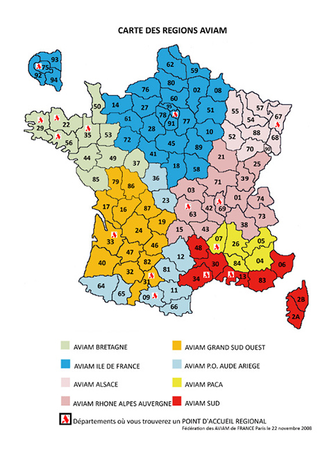 L'AVIAM est découpé en plusieurs zone géographique en France: